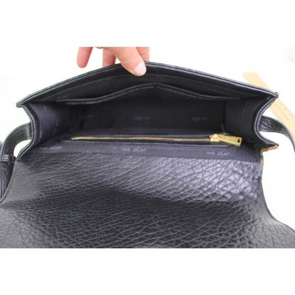 Me Char PEBBLED BLACK GENUINE LEATHER FLAP X-BODY SHOULDER BAG ORGANIZER PURSE - Picture 10 of 13